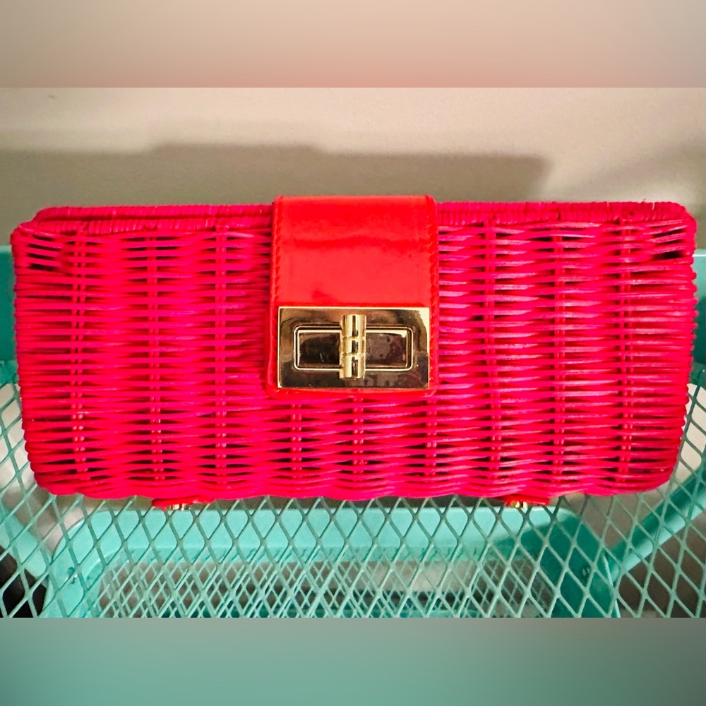 J. Crew Wicker Clutch in Hot Pink